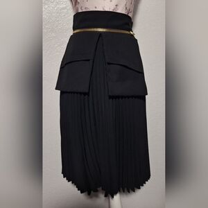 Denis Gagnon Haute Couture Rare Find Pleat Midi Skirt Gold Zipper Flap Pocket S